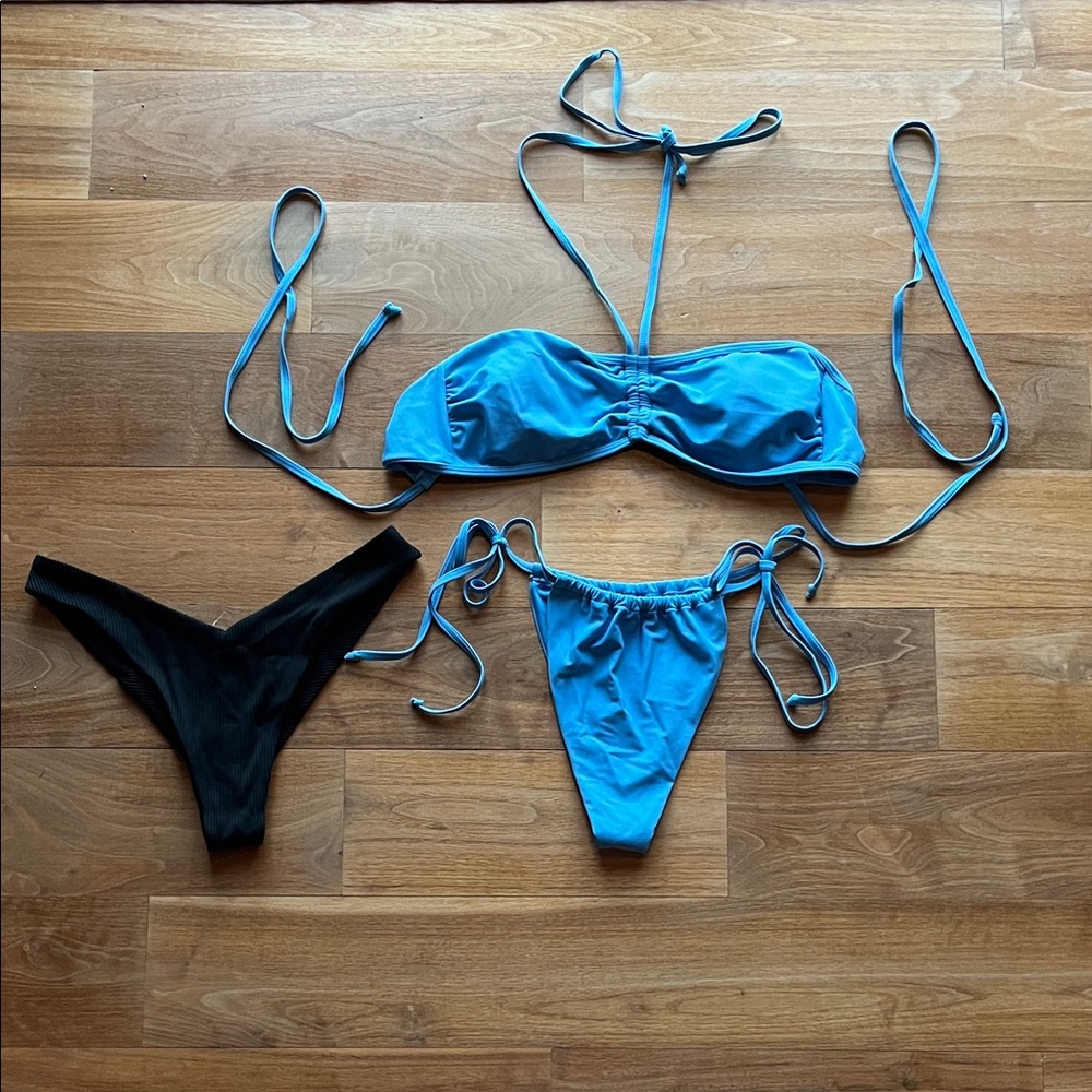 Fabletics Blue Bikini and Black Roxy Women's Bikini Bottoms Bundle